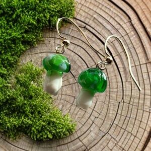 Green and White Mushroom Earrings